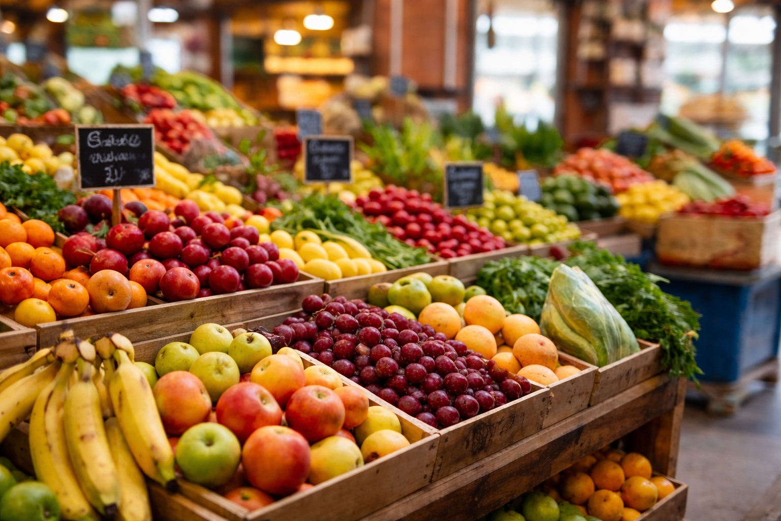 Frutas y verduras frescas en mercado local